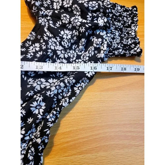 Dizzy Lizzy Dress M Black Floral Whimsigoth Keyhole Smocked Puff Sleeves Boho - Picture 8 of 10